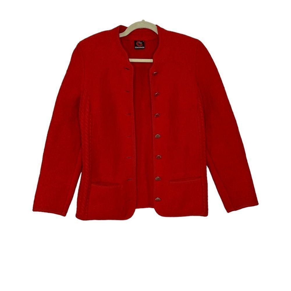 Geisswein Red Wool Cable Knit Cardigan Sweater Jacket | M